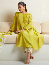 Lemon Pintex Work Kurta With Heavy Embroidered Pants & Malmal Dupatta Set
